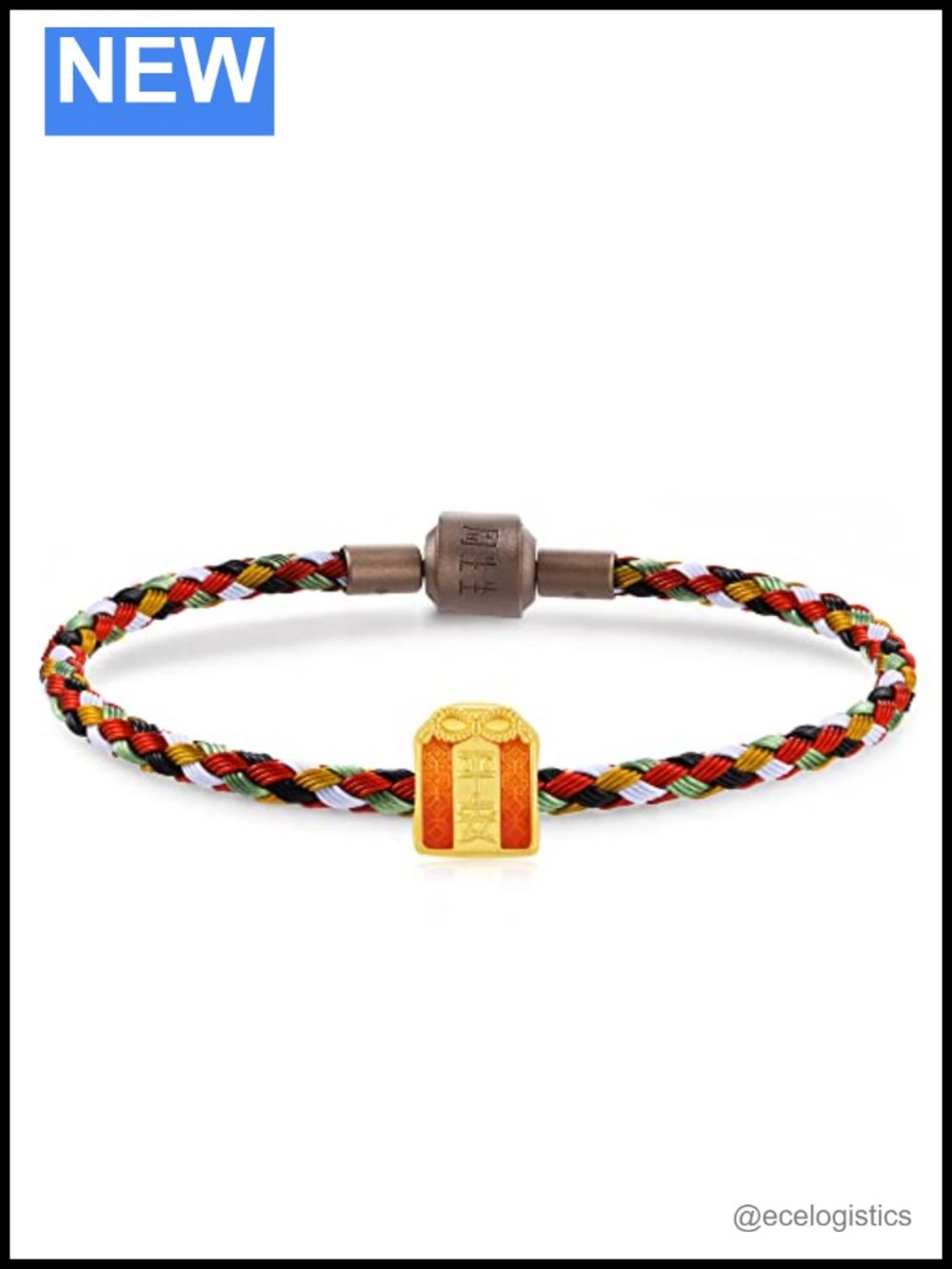 24K Solid Gold Omamori Charm Bracelet with Enamel Detail